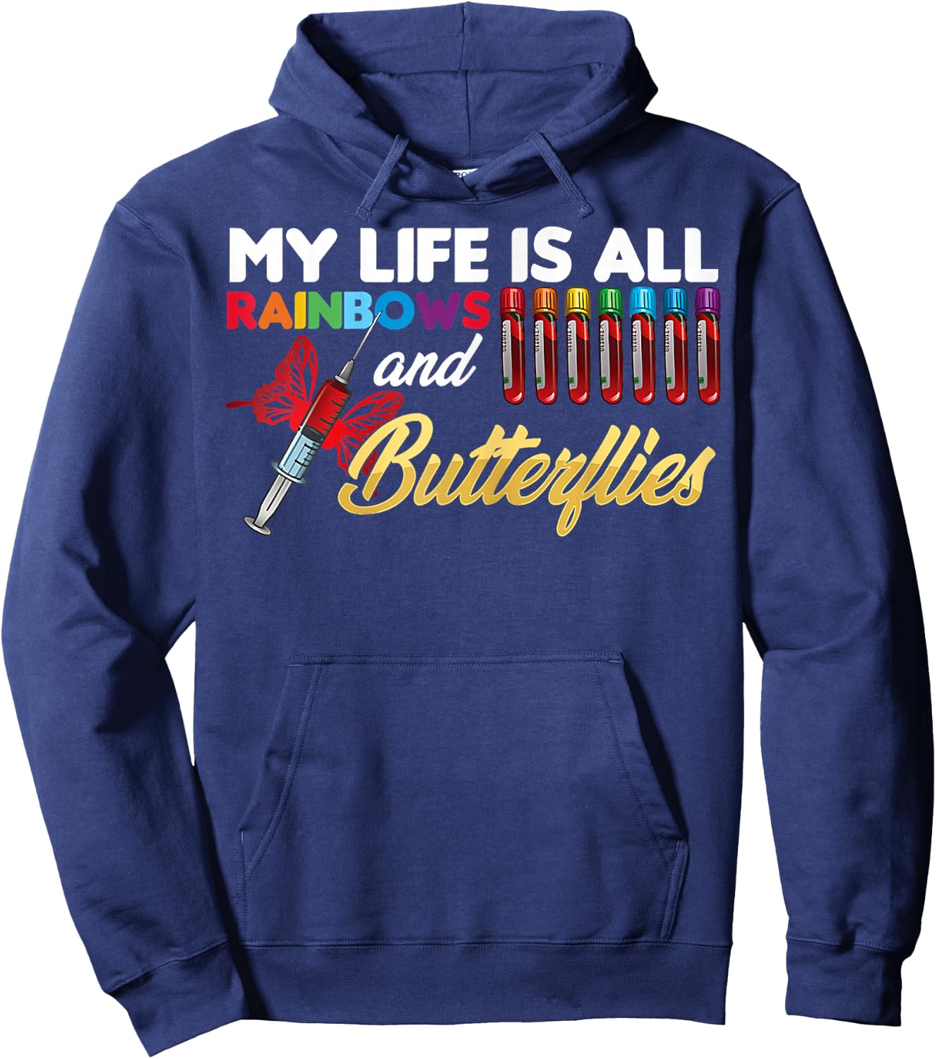 Reaction Glass Butterfly Rainbow Phlebotomy Laboratory Small Hoodie - Hoodie | Navy
