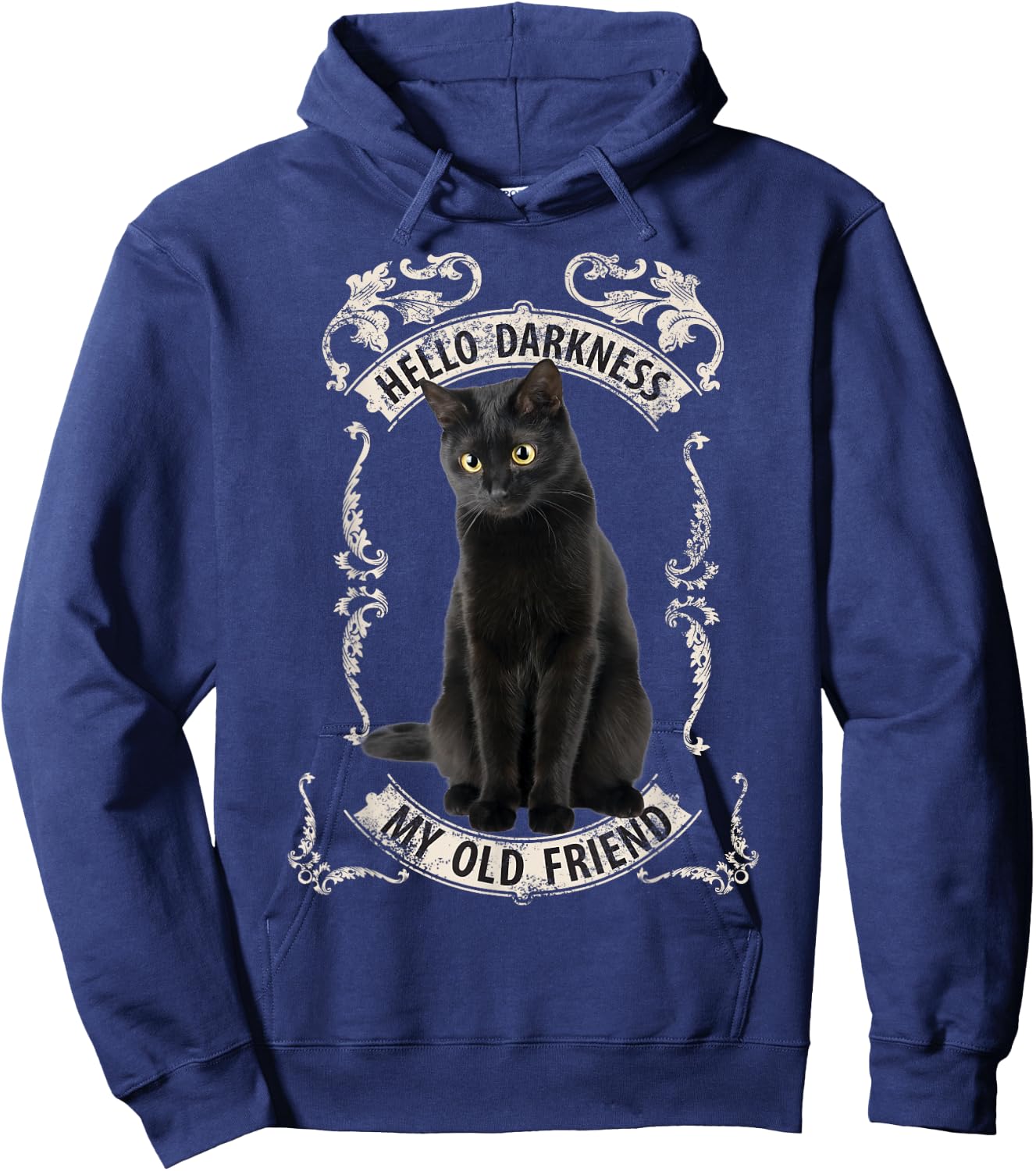 Hello Darkness My Old Friend Black Cat Lovers Music Fan Hoodie - Hoodie | Navy