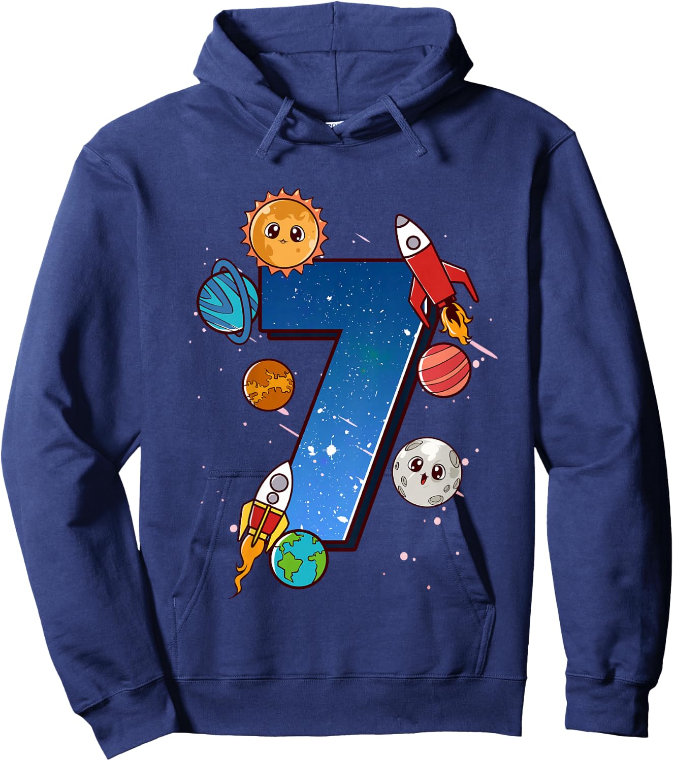 Kids Boys 7th Birthday Party Outfit 7 Years Old Space Planets Hoodie - Hoodie | Navy