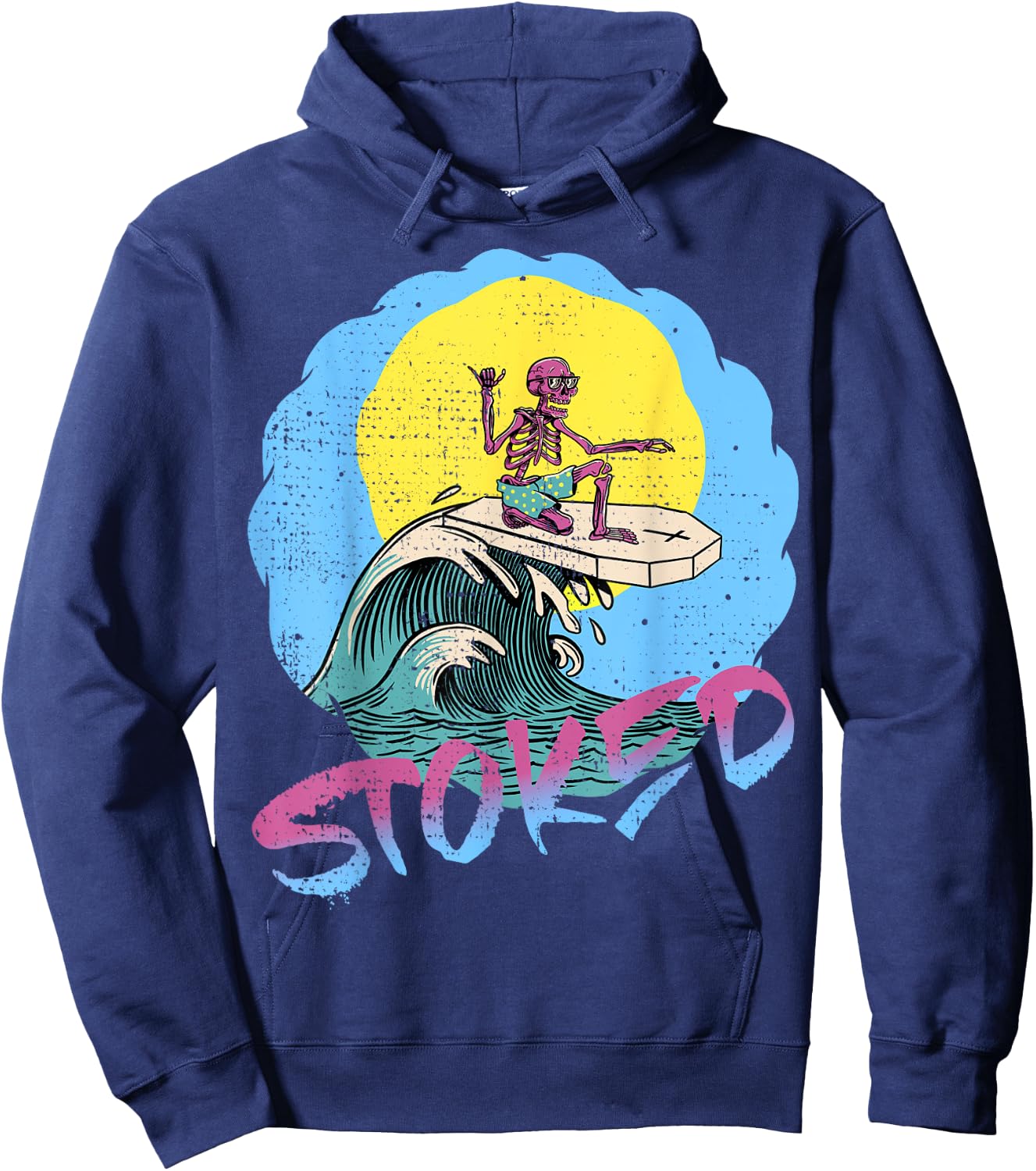 Surfing Skeleton Shaka T Shirts 80s Surf Surfboard Hoodie - Hoodie | Navy