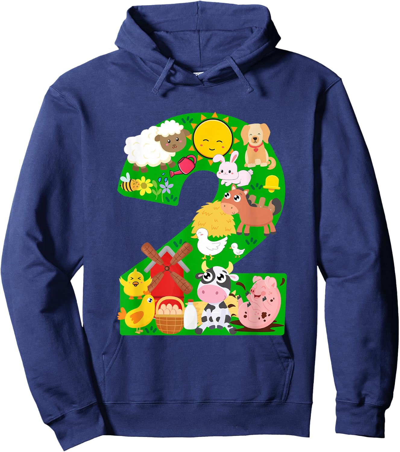 Farm Animals 2 Two Year Old Kids 2nd Birthday Party Farmer Hoodie - Hoodie | Navy