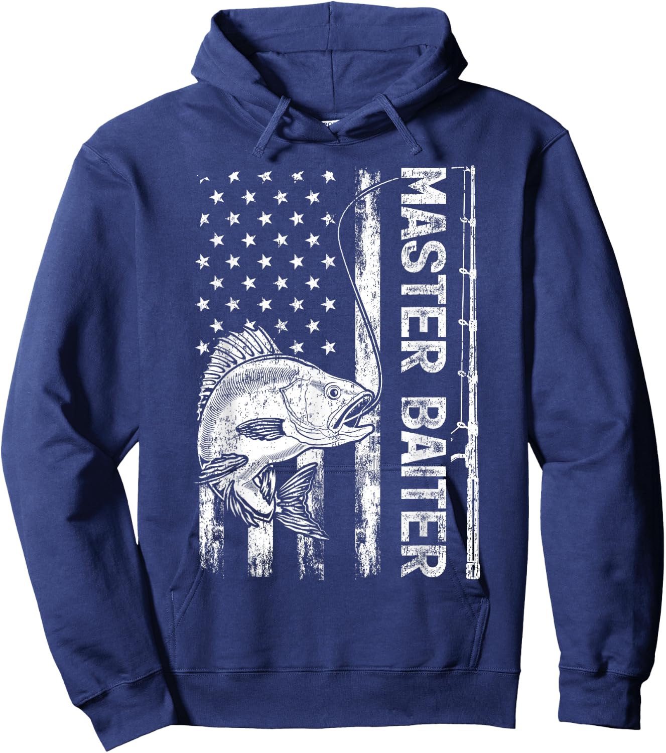Funny Vintage American Flag Master Baiter Fishing Hoodie - Hoodie | Navy