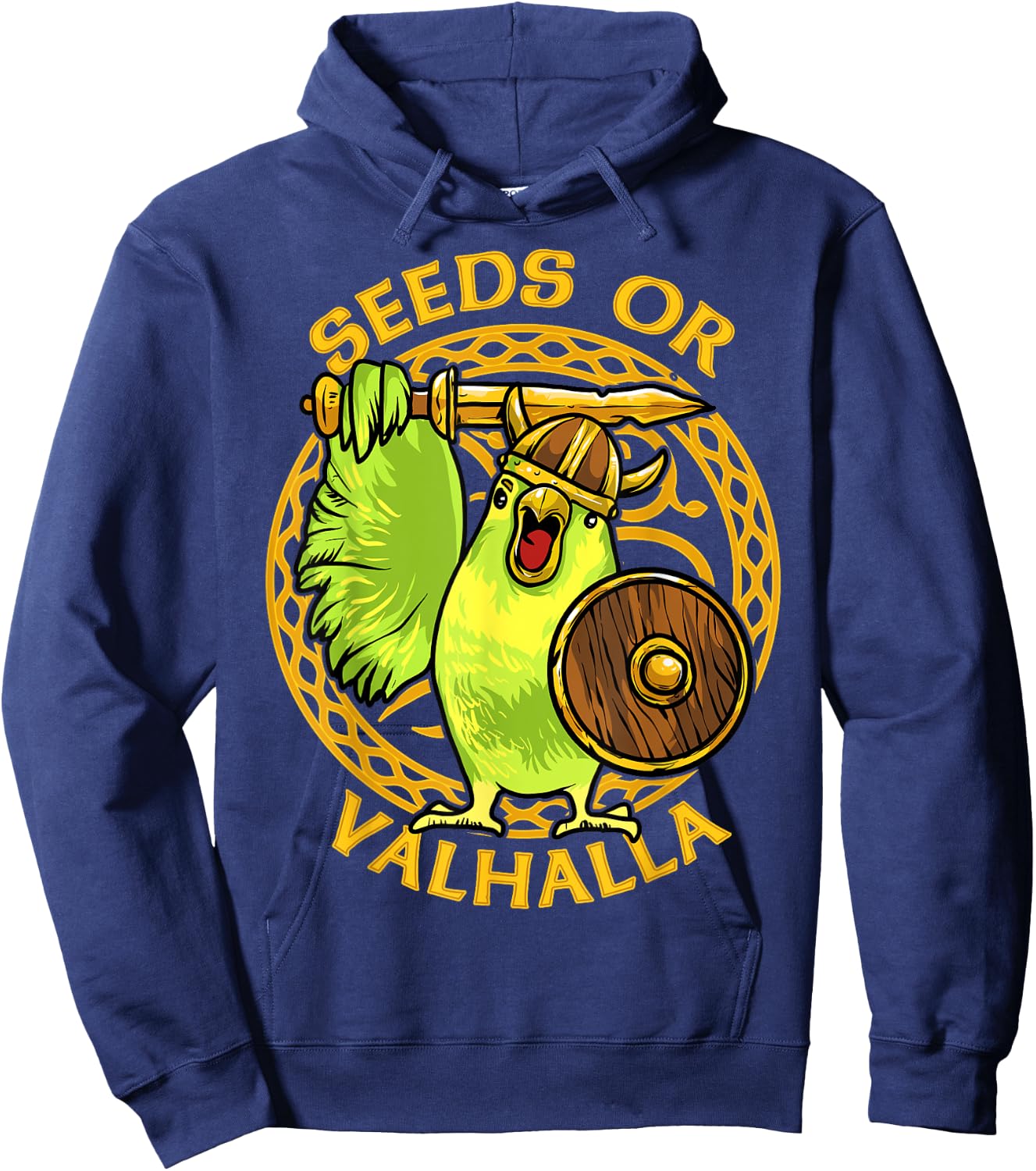 Seeds or Valhalla Viking Budgie Bird Meme Hilarious Hoodie - Hoodie | Navy
