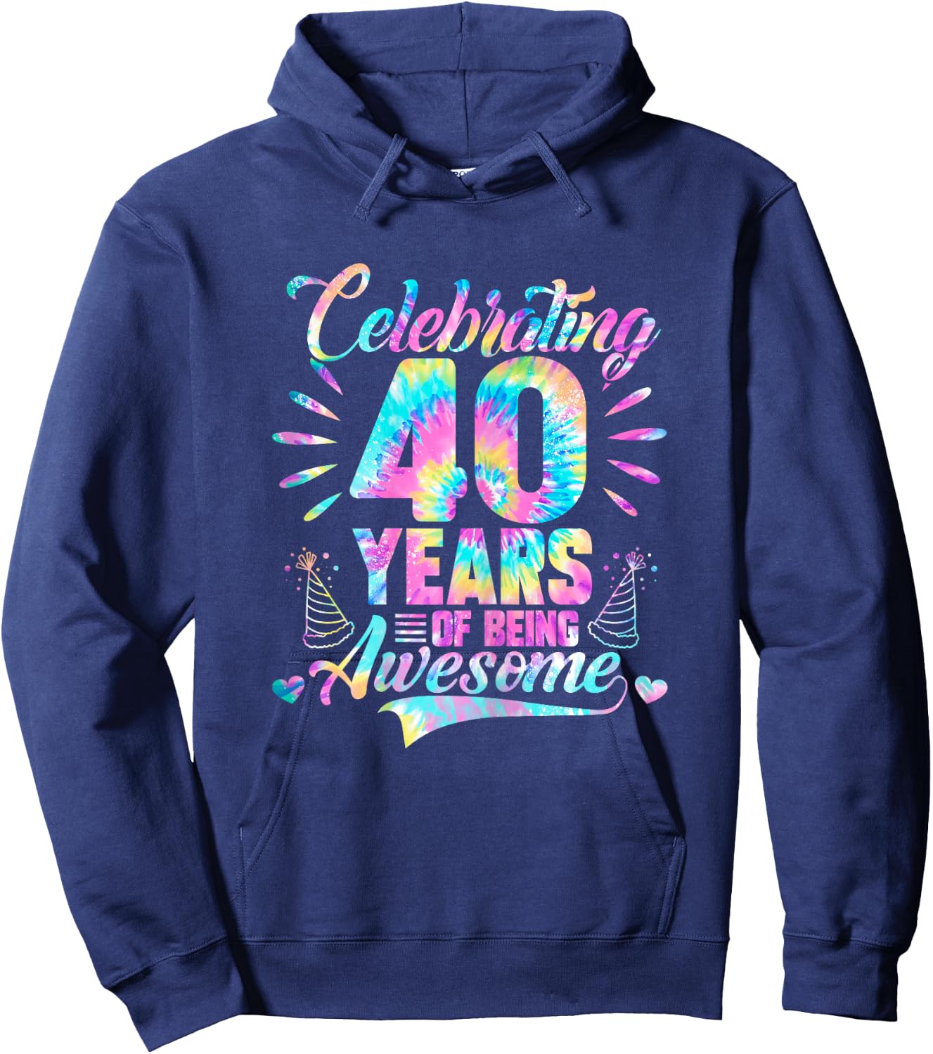 Celebrating 40 Year Of Being Awesome With Tie-dye Graphic Hoodie - Hoodie | Navy