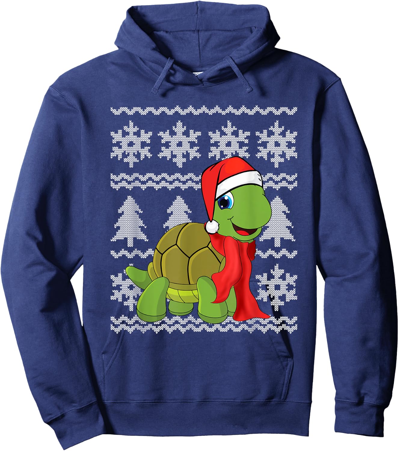 Turtle Santa Hat Scarf Ugly Christmas Sweater Holiday Gift Hoodie - Hoodie | Navy
