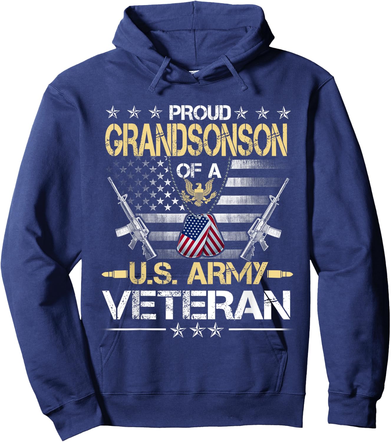 Proud Grandson Of A U.S. Army Veteran Flag , Veterans Day Hoodie - Hoodie | Navy