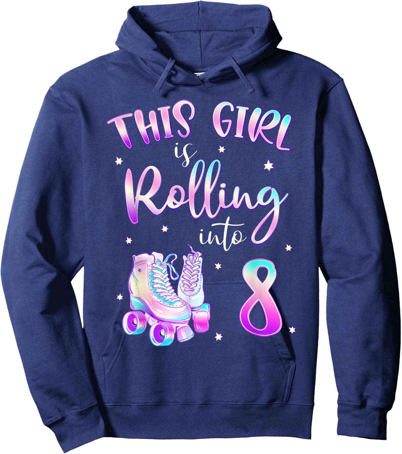 8th Bday Rolling Into 8 Birthday Girl Roller Skate Party Hoodie - Hoodie | Navy