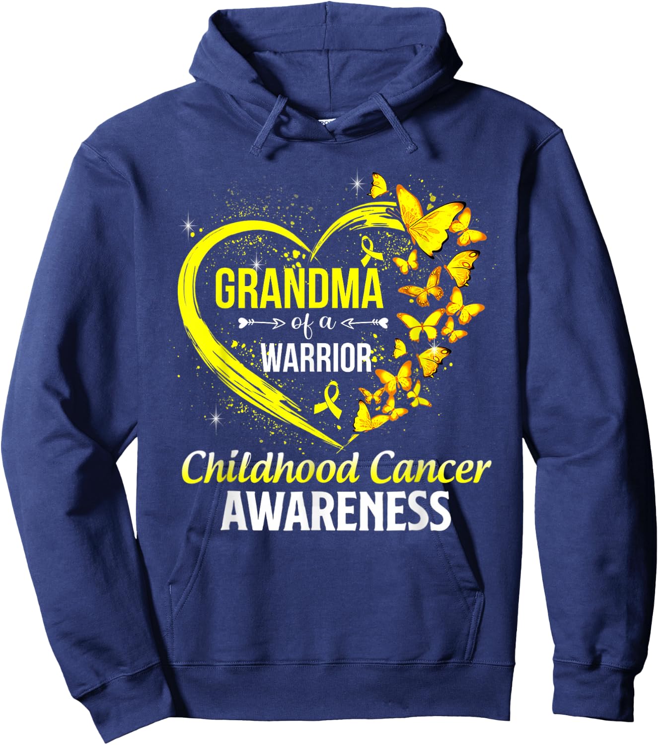 Butterfly Grandma Of A Warrior Childhood Cancer Awareness Hoodie - Hoodie | Navy