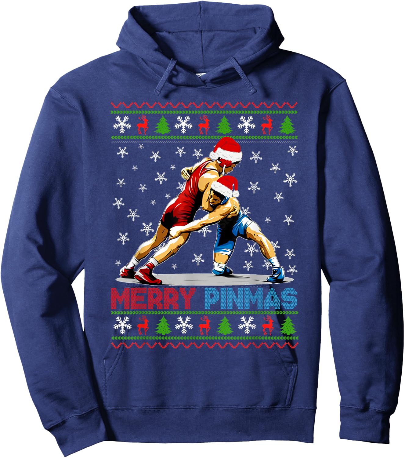 Merry Pinmas Ugly Christmas Santa Claus Wrestling Boys Men Hoodie - Hoodie | Navy