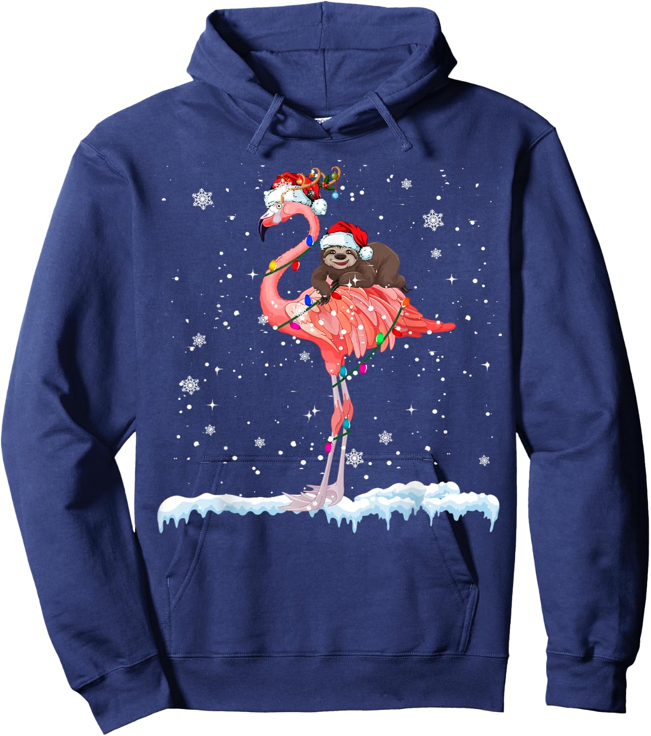 Santa Sloth Ridding Flamingo Reindeer Xmas Sloth Flamingo Hoodie - Hoodie | Navy