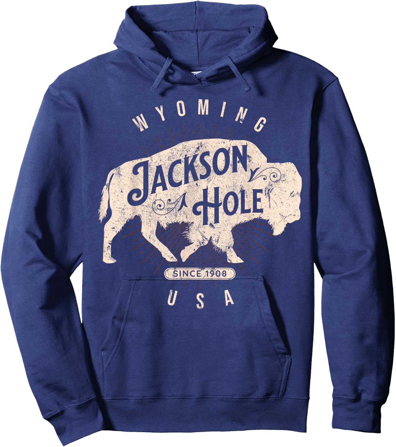 Jackson Hole Wyoming Buffalo Nature Outdoors Vintage Hoodie - Hoodie | Navy