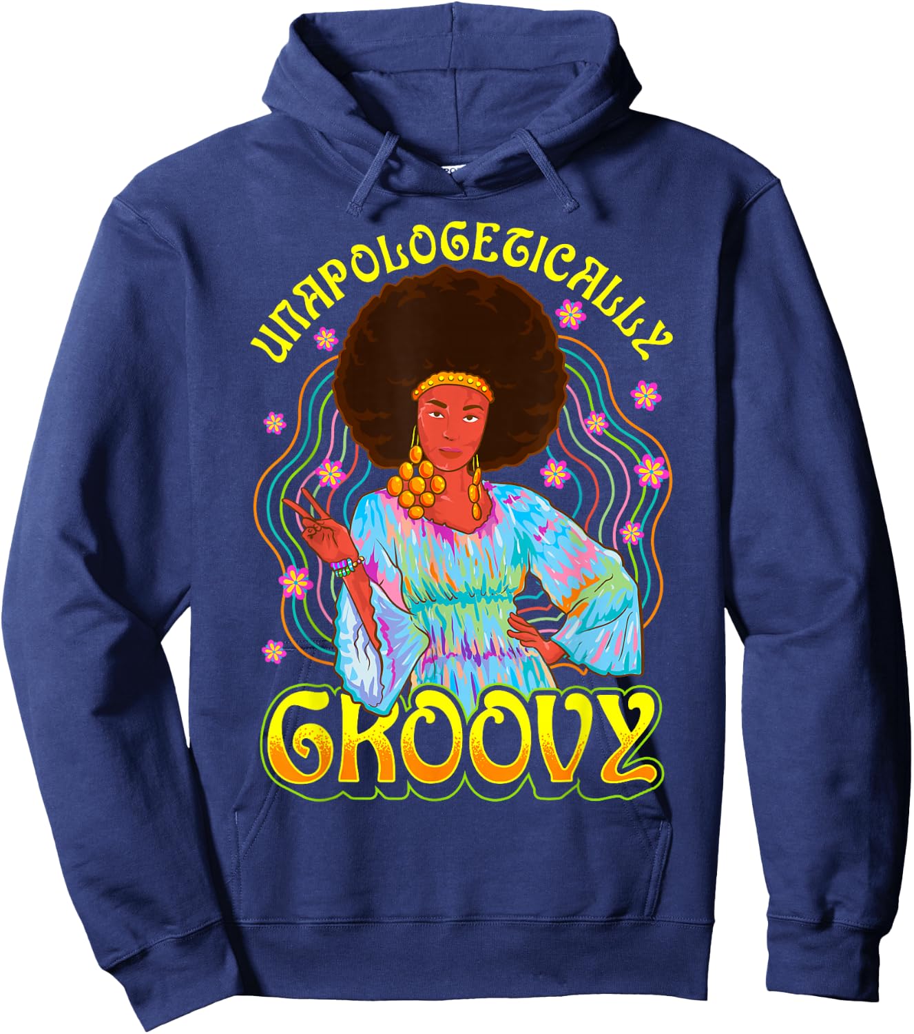 Unapologetically Groovy Black Woman 70s Dance Party Peace Hoodie - Hoodie | Navy