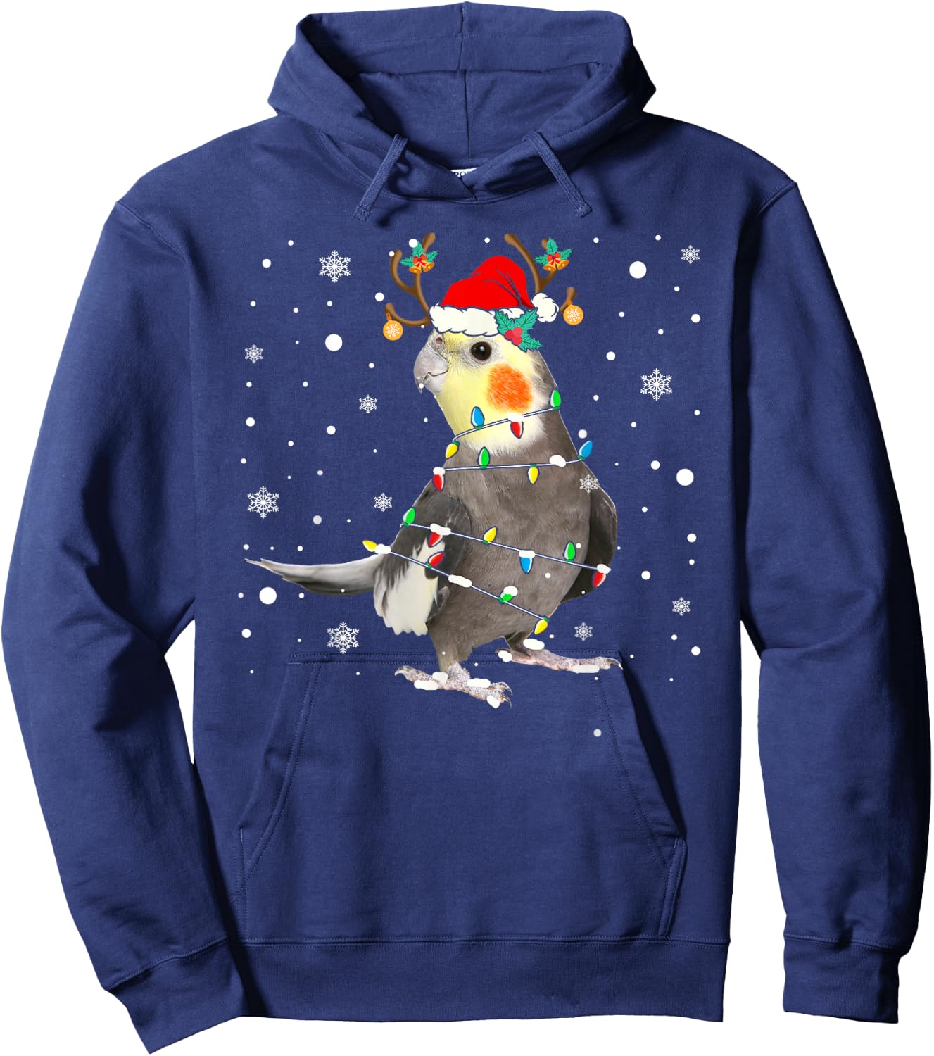 Santa Reindeer Cockatiel Cute Bird Pyjamas Family Xmas Hoodie - Hoodie | Navy