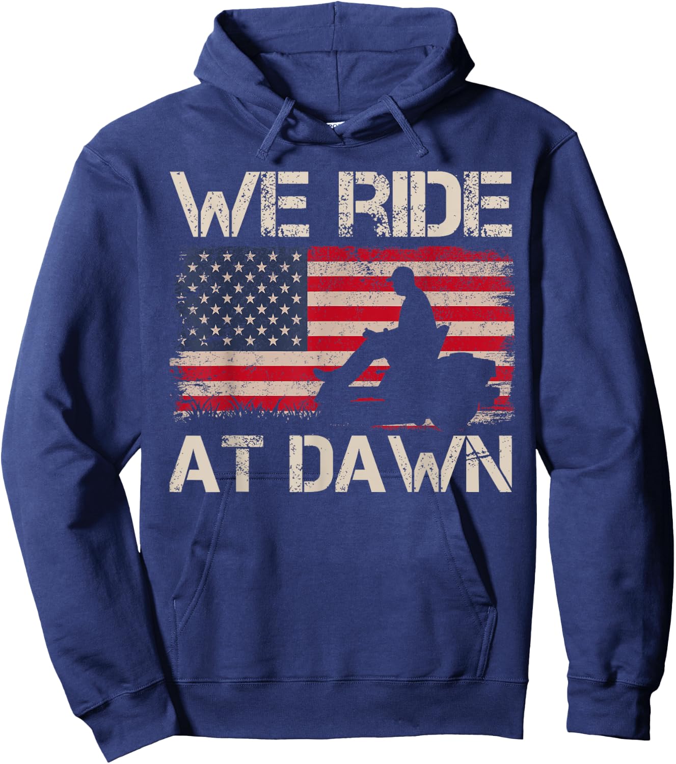 Father's Day We Ride At Dawn Men's Lawnmower USA Flag Mowing Hoodie - Hoodie | Navy