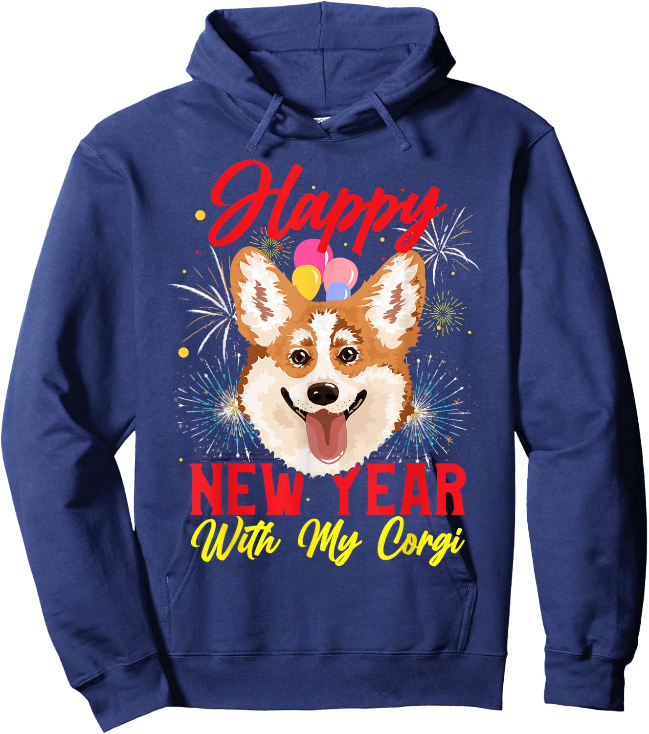 Happy New Year With My Corgi - For Welsh Corgi Dog Hoodie - Hoodie | Navy