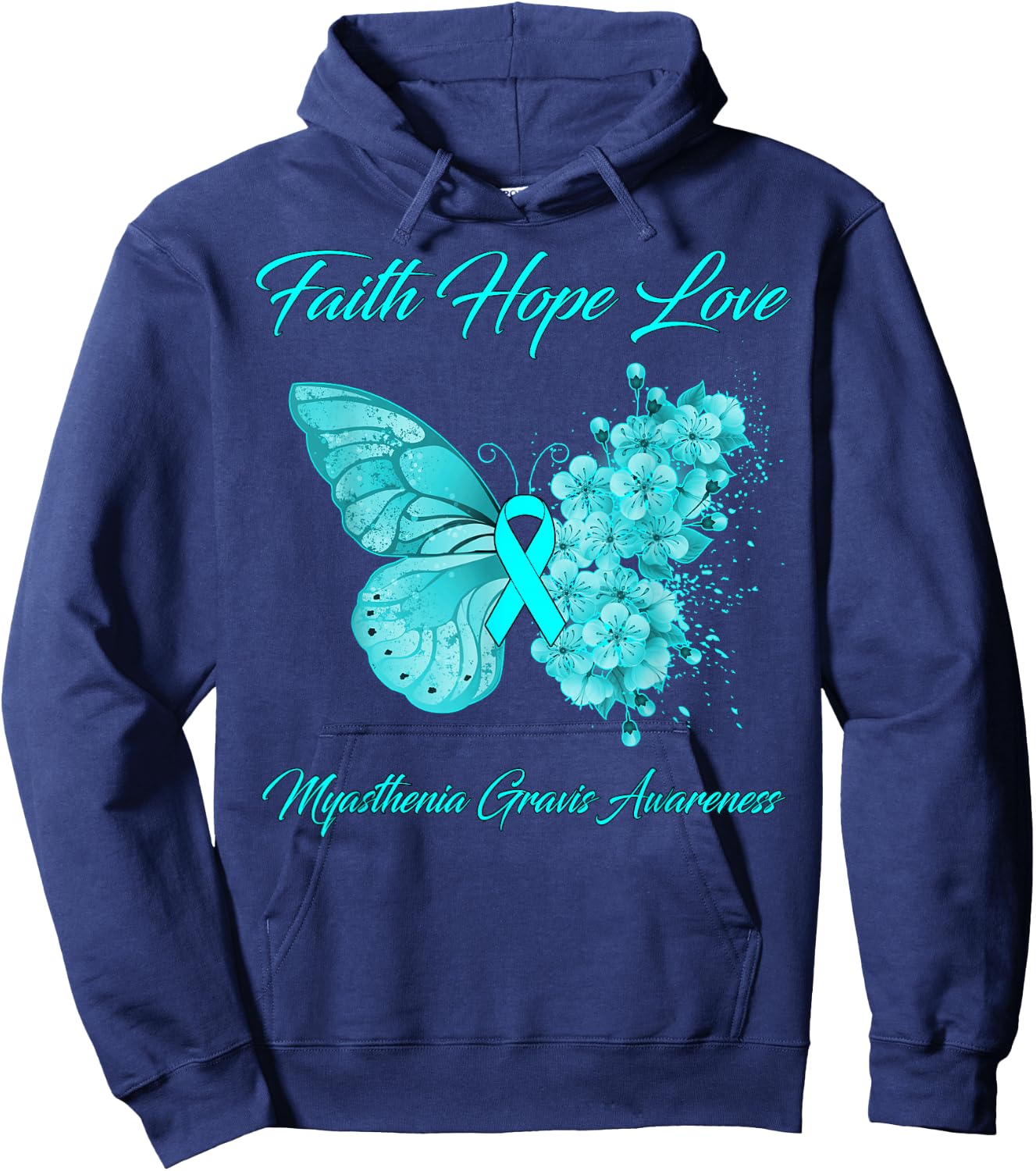 Butterfly Faith Hope Love Myasthenia Gravis Awareness Hoodie - Hoodie | Navy