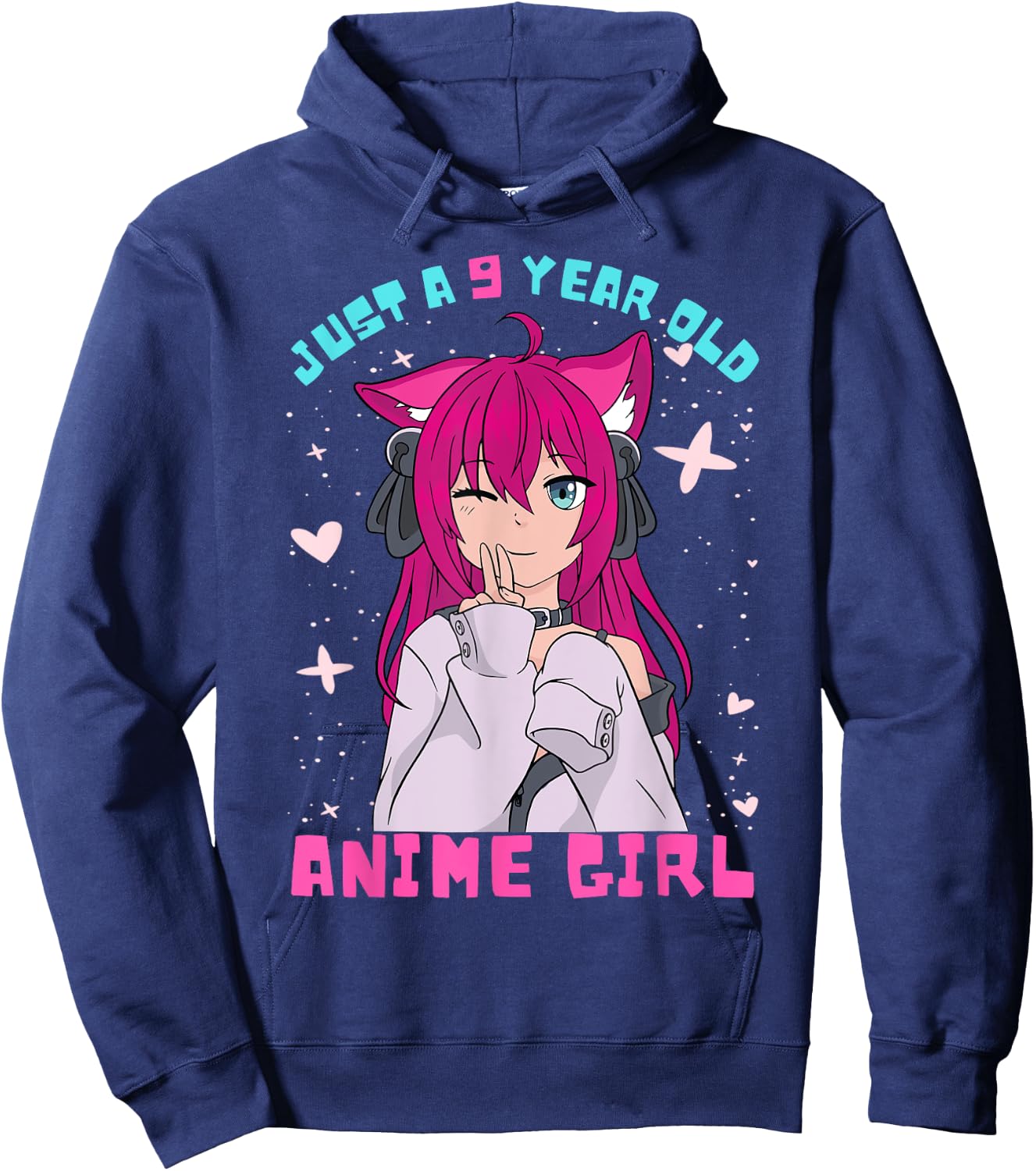 Anime Girl 9 Year Old Birthday Girl Kawaii 9th Birthday Hoodie - Hoodie | Navy