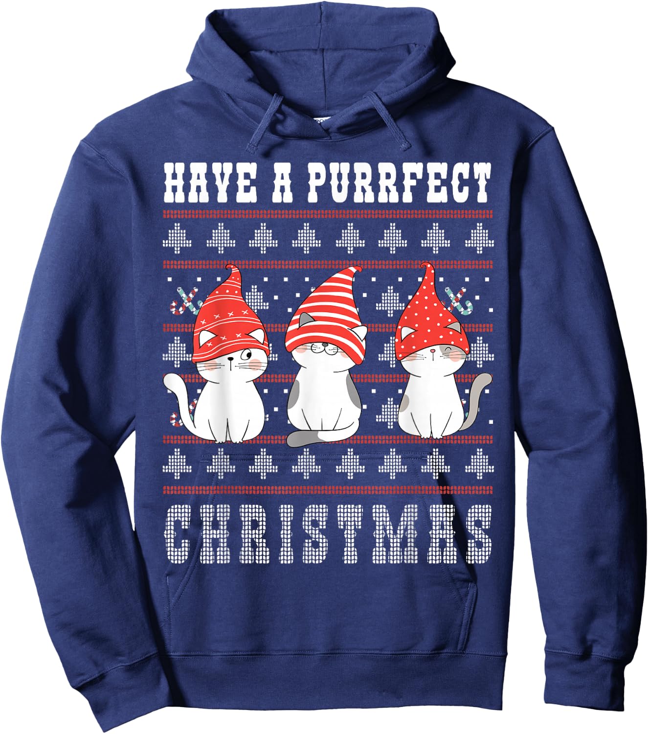 Have a Purrfect Christmas Ugly Christmas Cat women men kids Hoodie - Hoodie | Navy