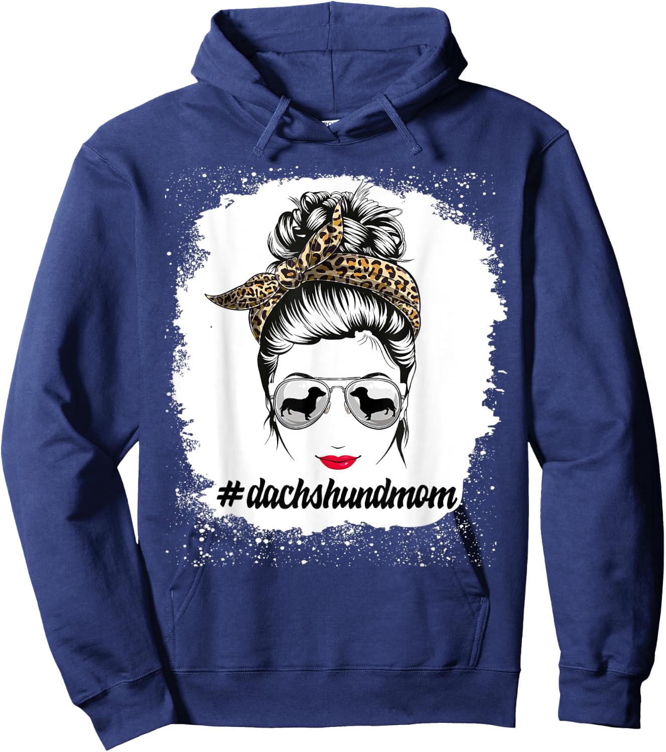 Dachshund Dog Mom Bleached Messy Bun Leopard Women Pet Lover Hoodie - Hoodie | Navy