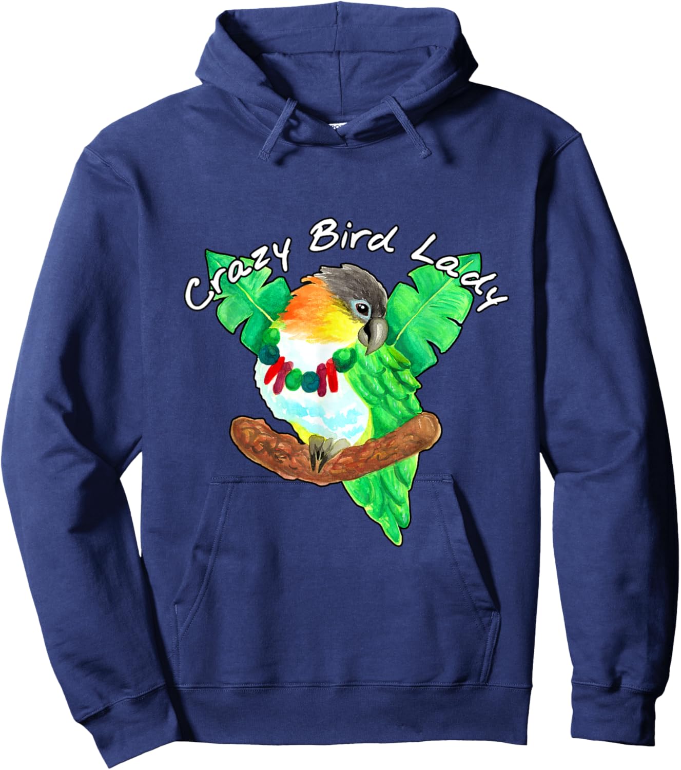 Crazy Bird Lady | Caique Parrot Watercolor Hoodie - Hoodie | Navy