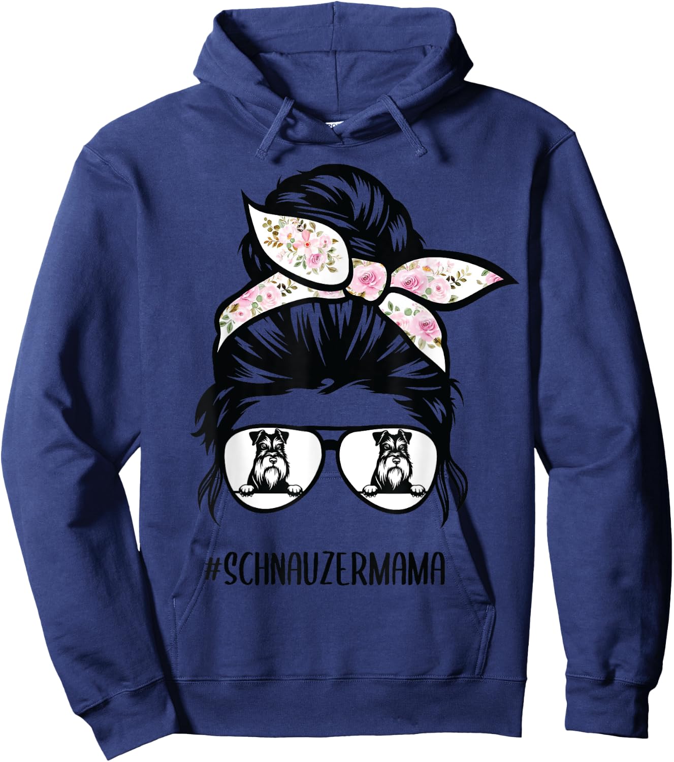 Miniature Schnauzer mom messy bun hair glasses Hoodie - Hoodie | Navy
