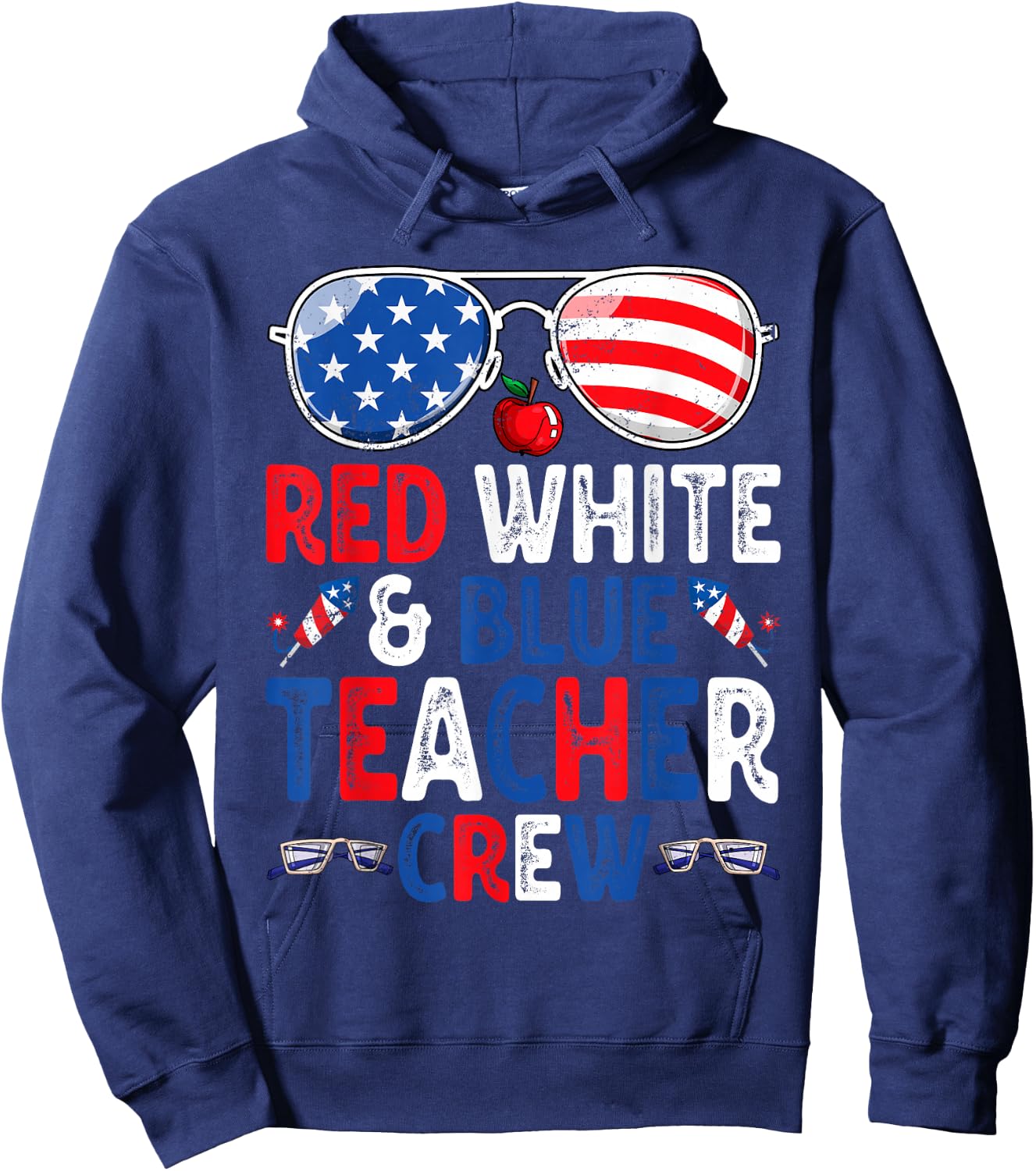 4th Of July Red White & Blue Teacher Crew American Flag Hoodie - Hoodie | Navy