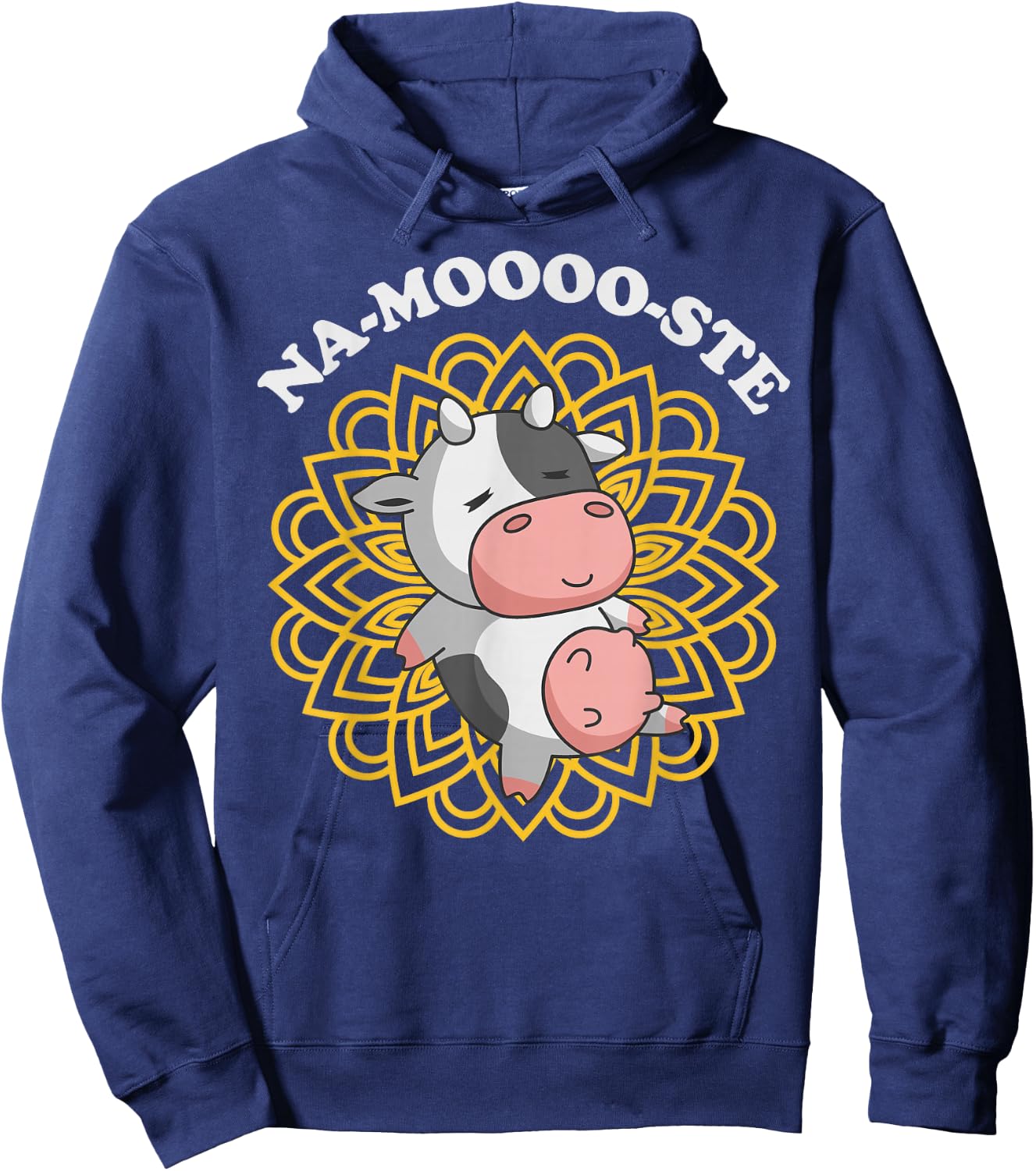 Namaste Cute Cow Pun | Na-moooo-ste Yoga Meditating Cow Hoodie - Hoodie | Navy