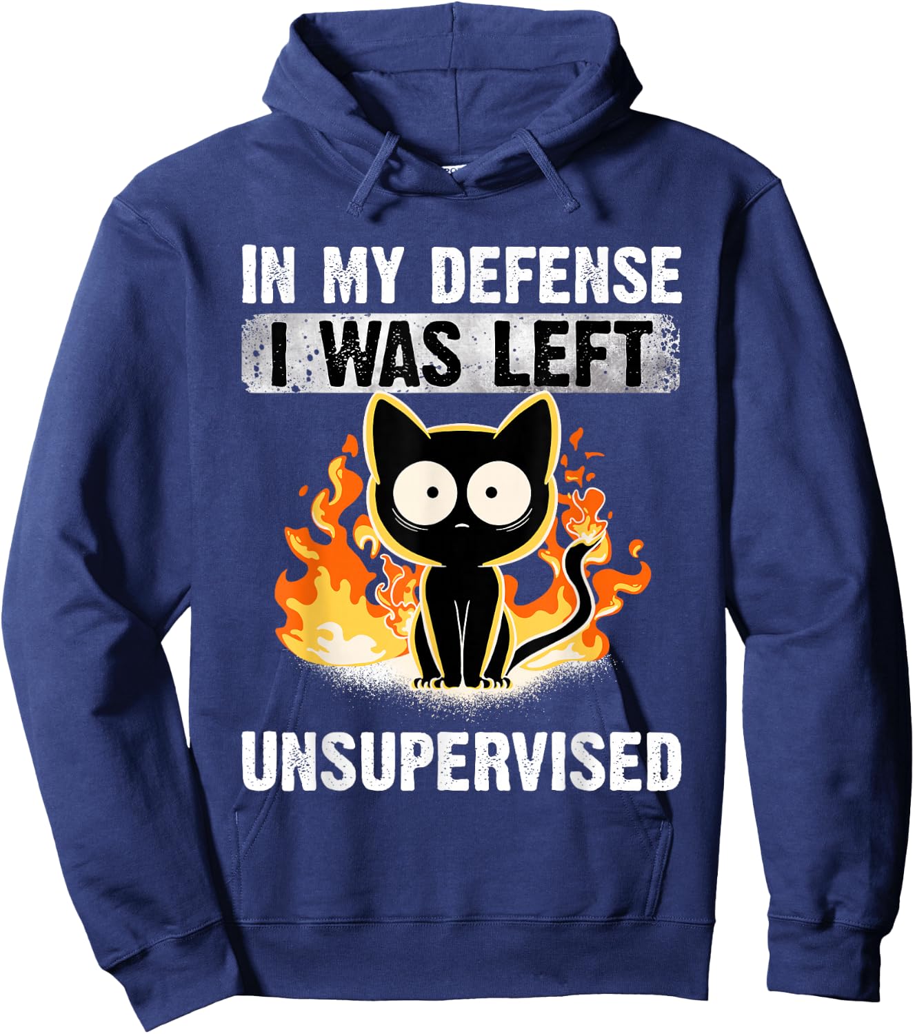 in My Defense I was Left Unsupervised Black Cat humoristic Hoodie - Hoodie | Navy