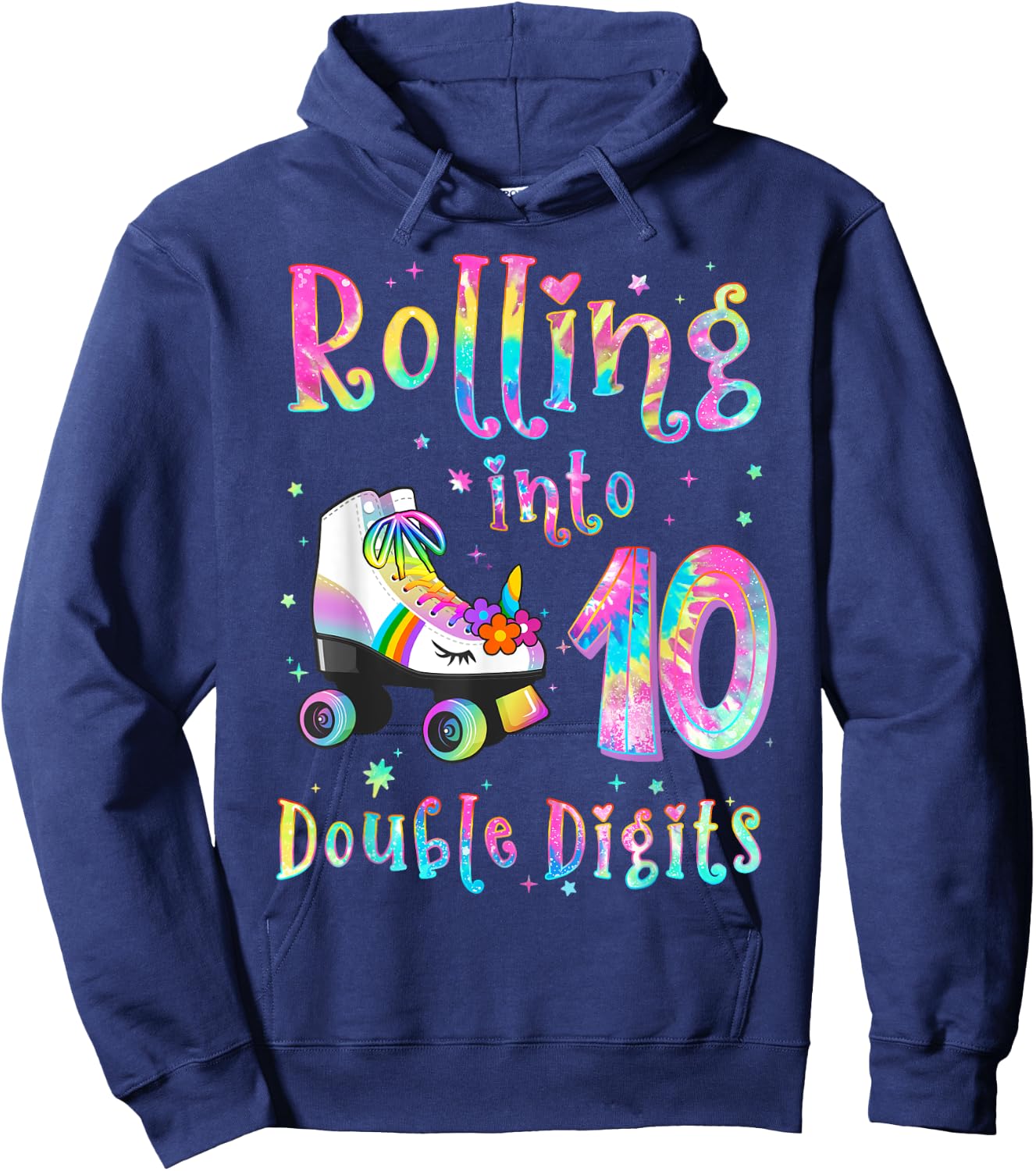 10 Years Old Birthday Girl Rolling Into 10th Double Digits Hoodie - Hoodie | Navy