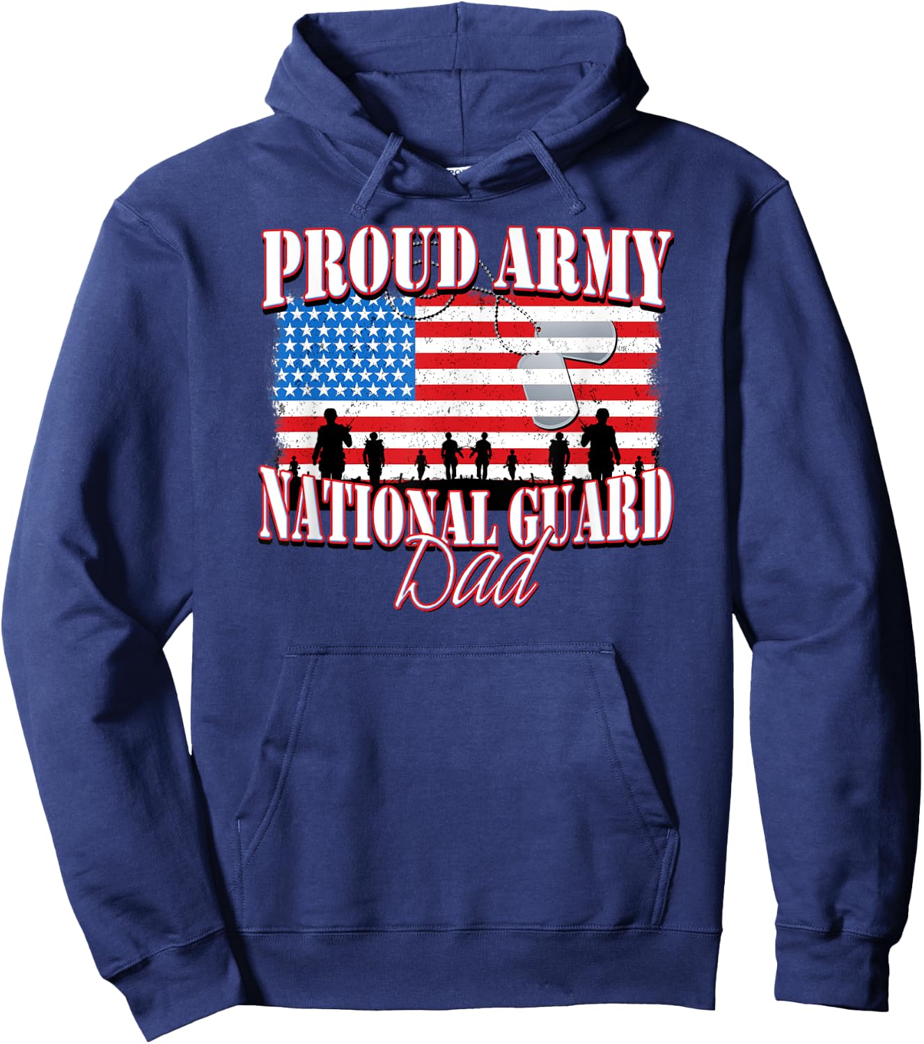 Proud Army National Guard Dad Dog Tag Flag Shirt Fathers Day Men Women Kids Hoodie - Hoodie | Navy