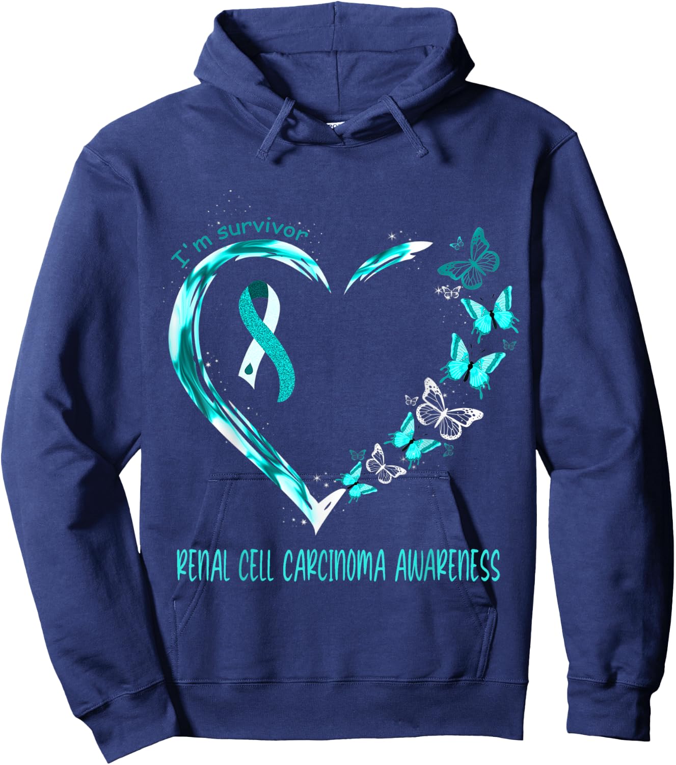 Renal Cell Carcinoma Awareness I'm Survivor Heart Ribbon Hoodie - Hoodie | Navy