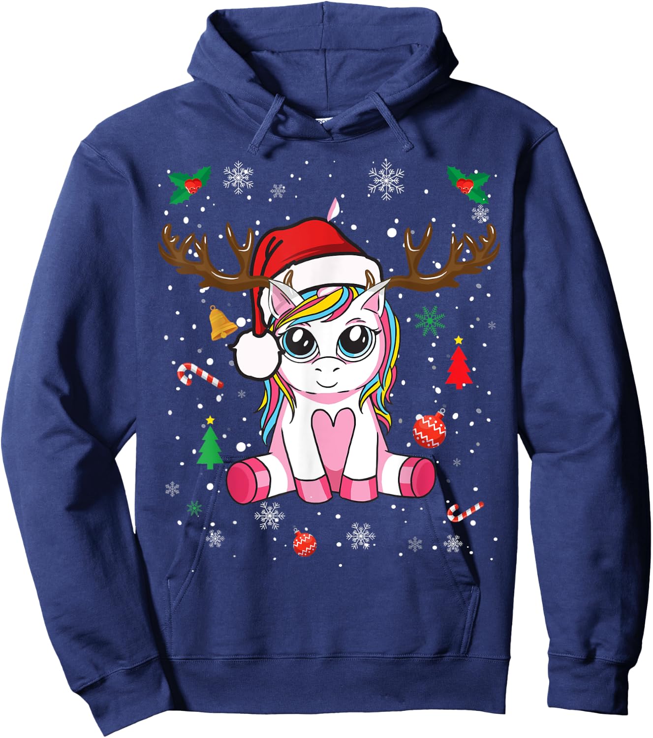 Cute Christmas Shirt Girls Women Xmas Unicorn Deer Christmas Hoodie - Hoodie | Navy