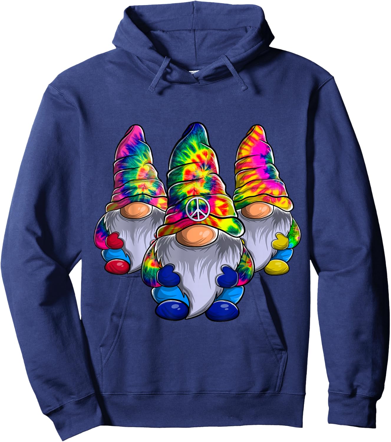 Three Hippie Gnomes Peace Gnome Funny Retro Tie DIY Design Hoodie - Hoodie | Navy