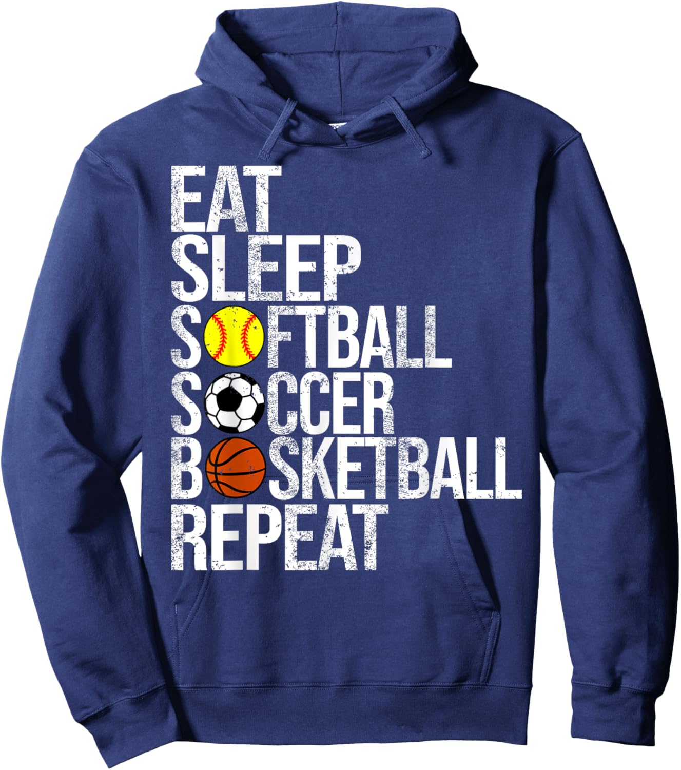 Eat Sleep Softball Soccer Basketball Repeat Funny Sport Hoodie - Hoodie | Navy