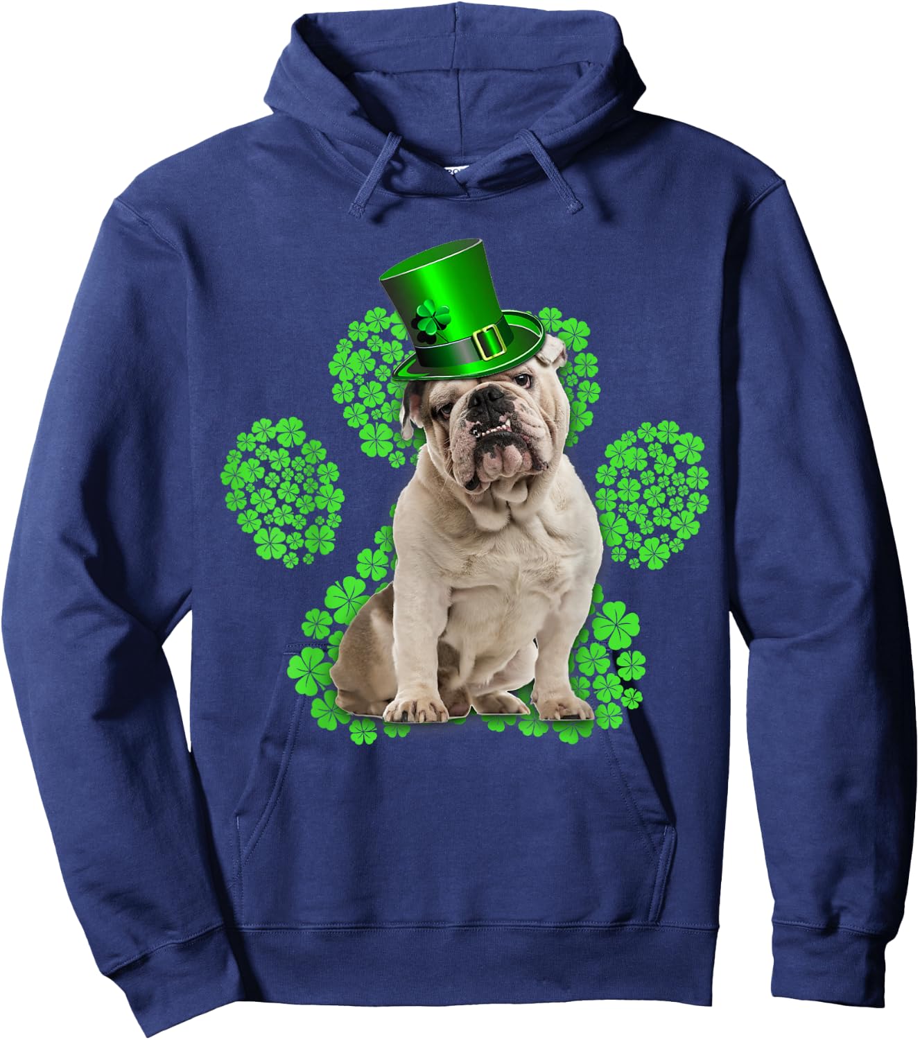 English Bulldog Shamrock Paw Clovers St Patrick's Day Hoodie - Hoodie | Navy