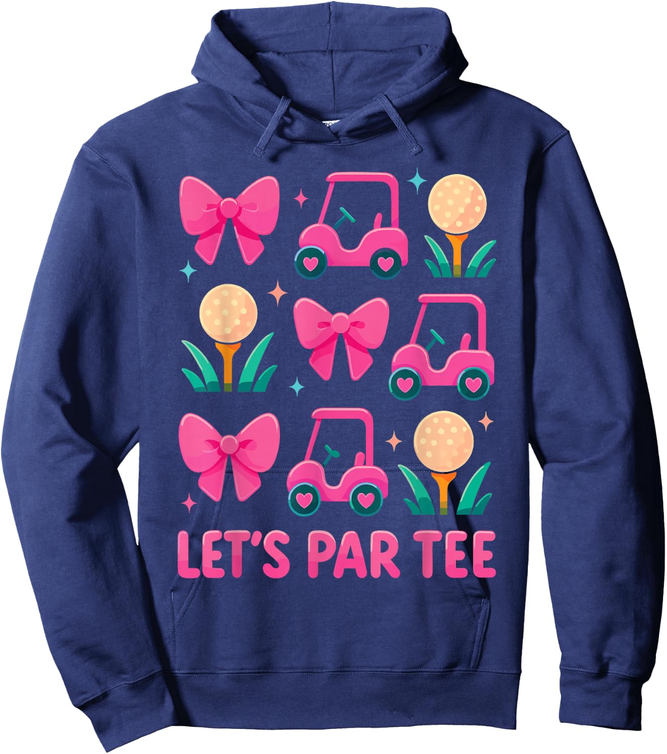 Let's Par Cute Pink Golf Cart Bow Pattern Golfer Graphic Hoodie - Hoodie | Navy