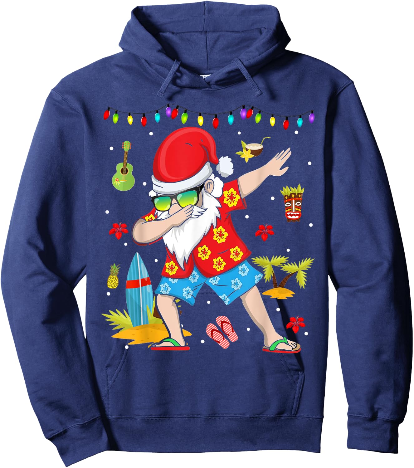 Dabbing Santa Christmas Summer Tropical Hawaiian Surfing Women Kids Hoodie - Hoodie | Navy