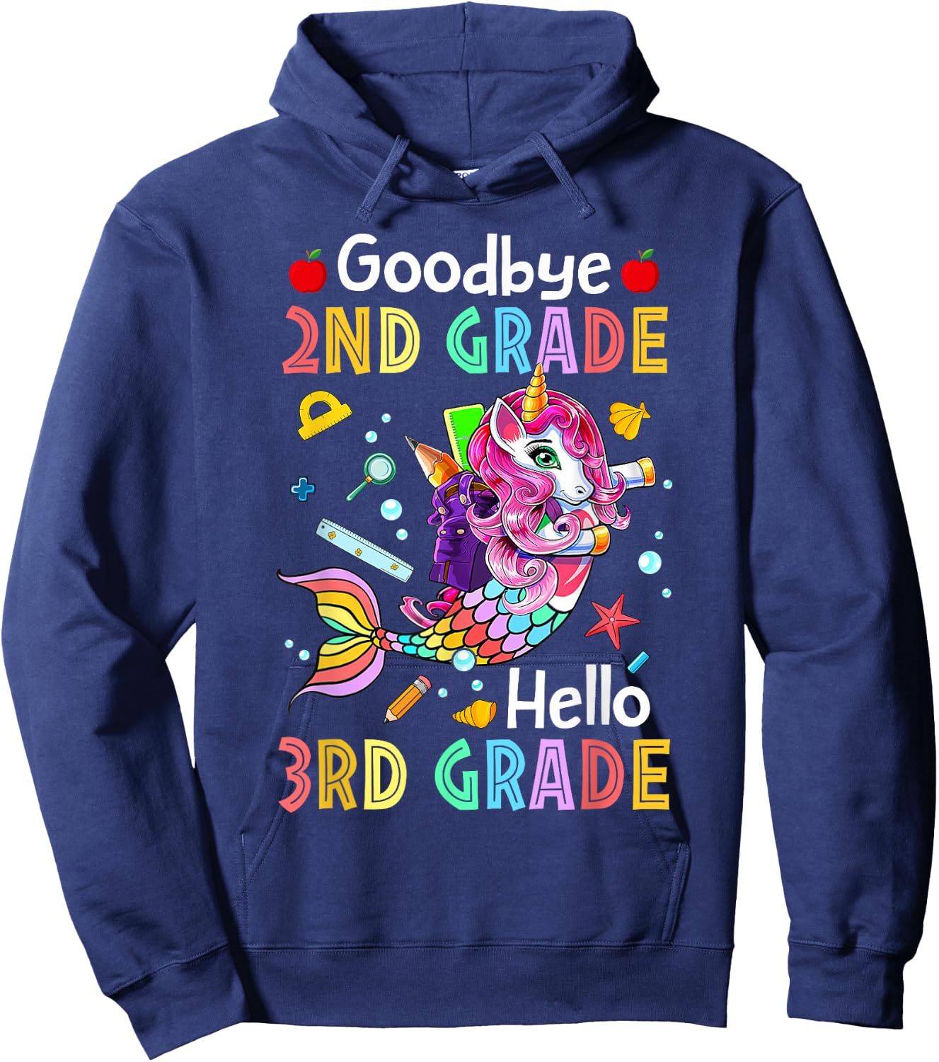 Goodbye 2nd Grade Hello 3rd Grade Mermaid Back To School Hoodie - Hoodie | Navy
