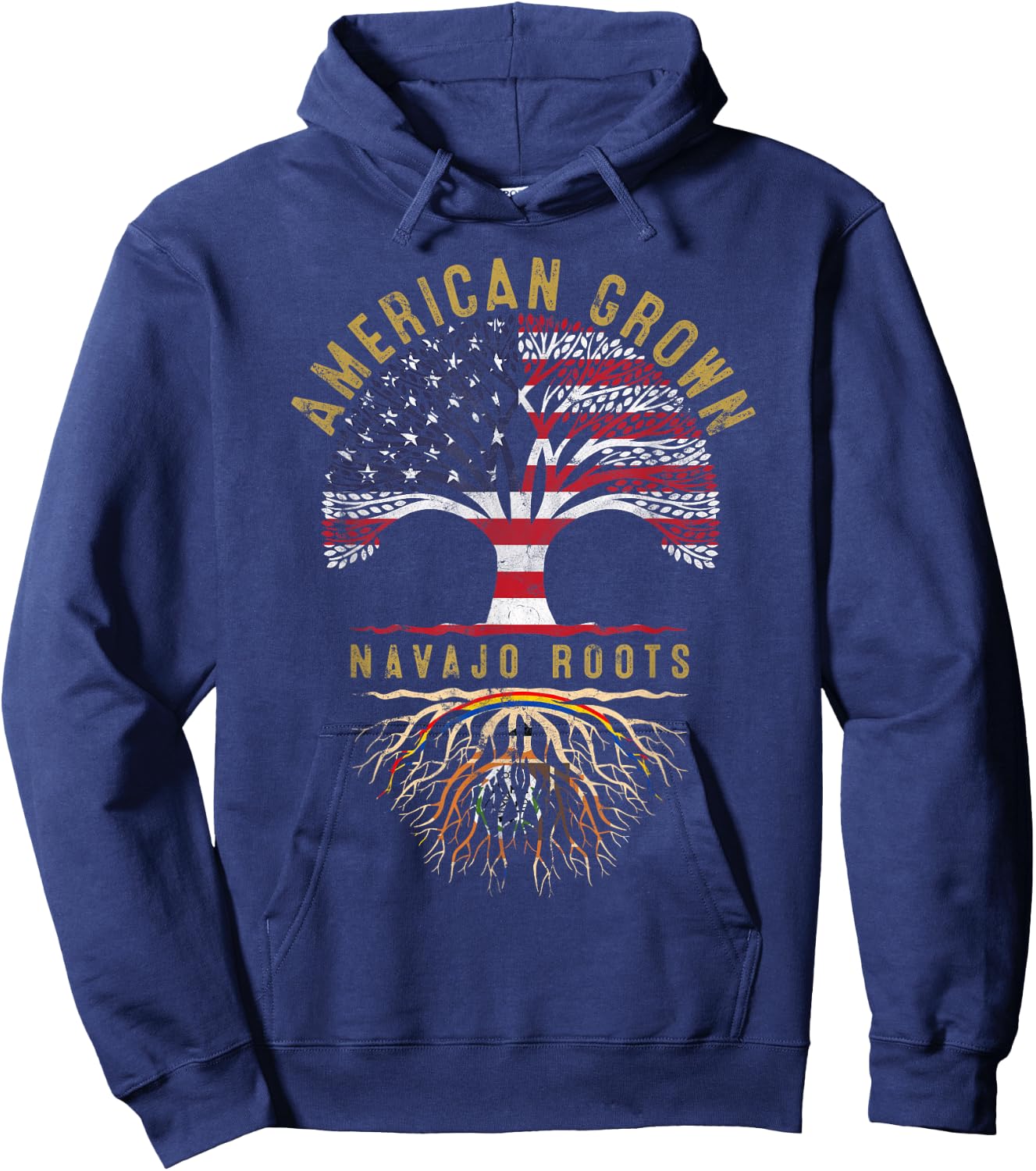 American Grown Navajo Roots Tree Flag Family Heritage Hoodie - Hoodie | Navy