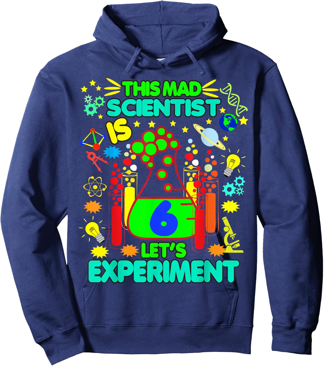 Birthday Shirt Age 6 Boys Girls Science Theme Party Hoodie - Hoodie | Navy