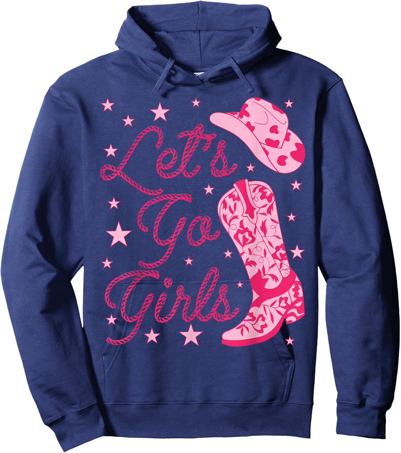 Let's Go Girls Groovy Country Cowgirl Hat Boots Bachelorette Hoodie - Hoodie | Navy