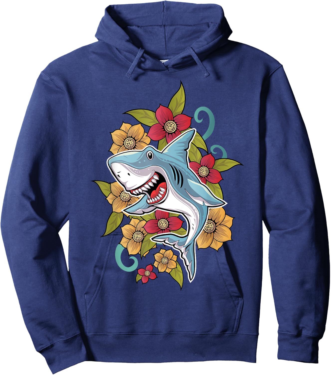 Floral Shark Tattoo Traditional Tribal Tattoo Style Art Hoodie - Hoodie | Navy