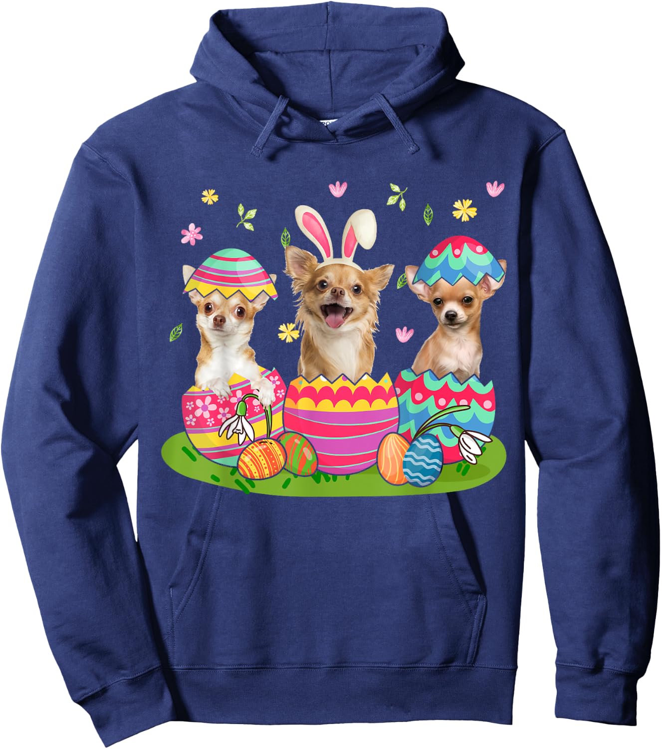 Three Bunny Chihuahua Inside Easter Egg Happy Easter Hoodie - Hoodie | Navy