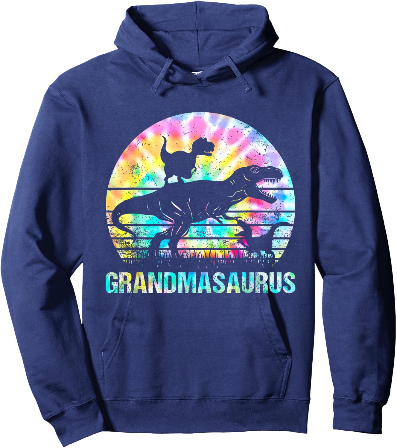 Grandmasaurus T Rex Dinosaur Grandma Saurus Tie Dye Vintage Hoodie - Hoodie | Navy