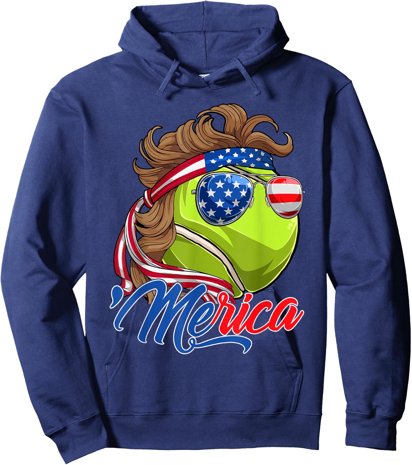 Funny Merica Tennis Ball & USA Flag Sunglasses 4th Of July Kids Men Hoodie - Hoodie | Navy
