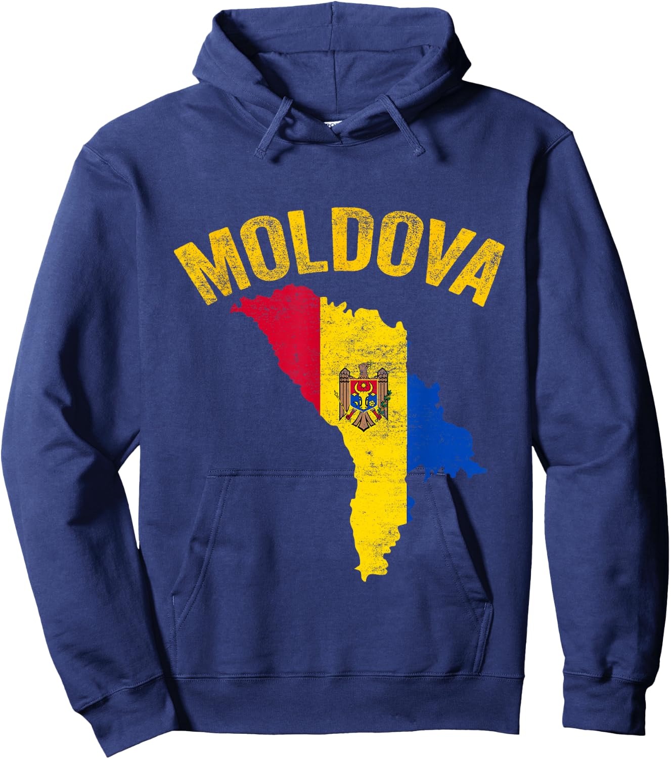 Distressed Retro Moldova Flag Moldova Map Patriotic Hoodie - Hoodie | Navy