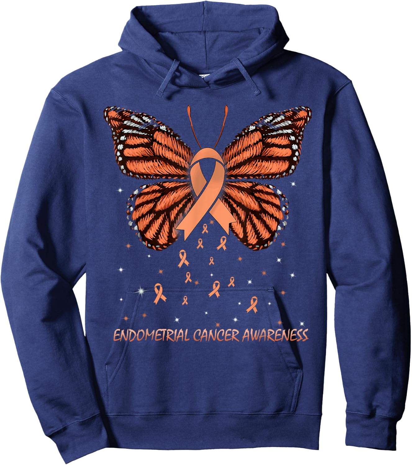 Endometrial Cancer Awareness Butterfly Hoodie - Hoodie | Navy
