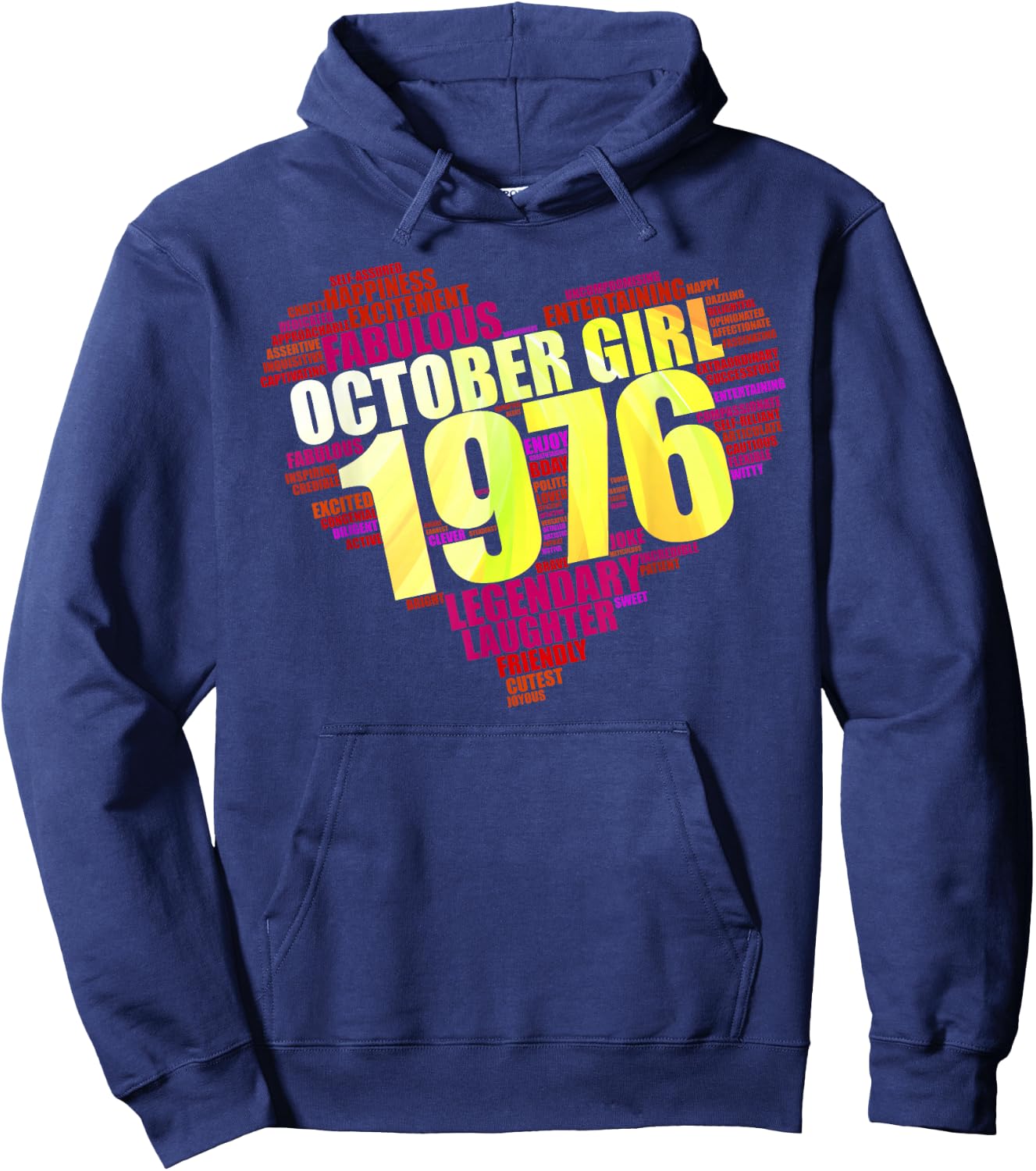 October 1976 Girl Limited Edition Love Big Heart Birthday 45 Hoodie - Hoodie | Navy