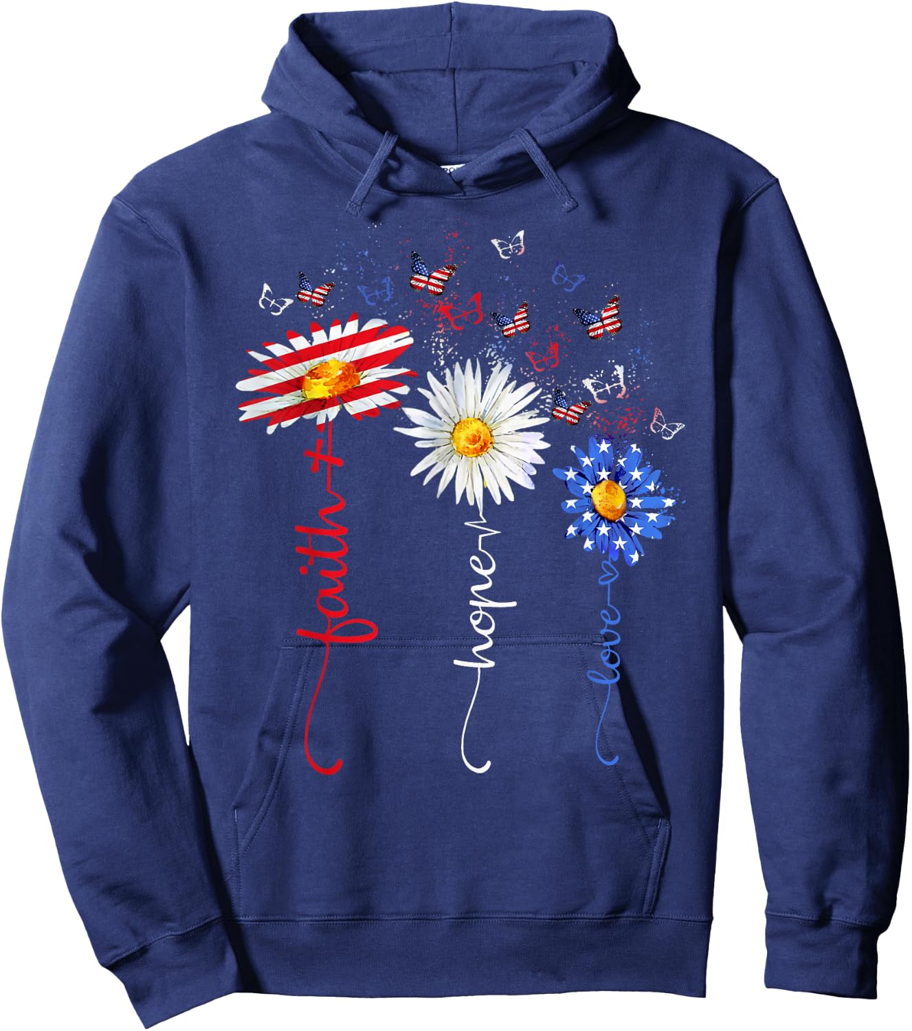Faith Hope Love Butterfly Daisy Christians God 4th of July Hoodie - Hoodie | Navy