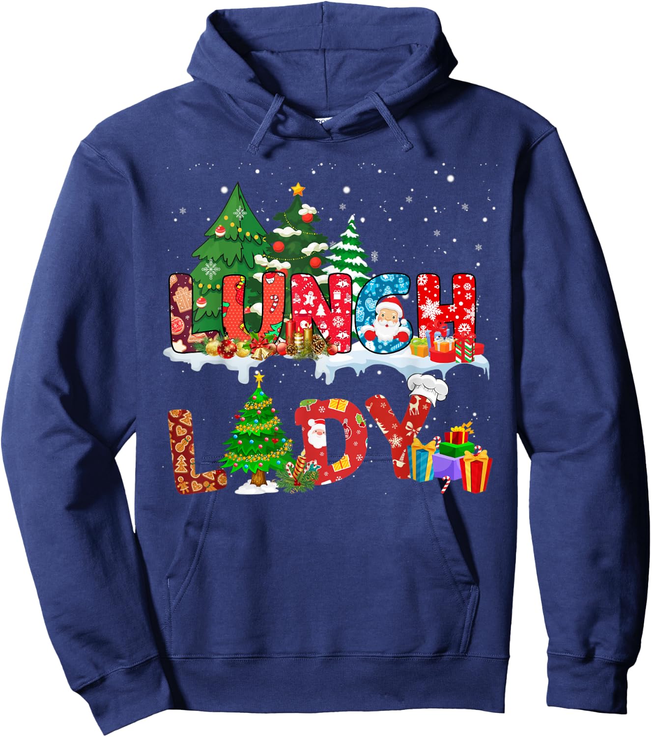Funny Lunch Lady Christmas Pajama Matching Xmas Lunch Lady Hoodie - Hoodie | Navy